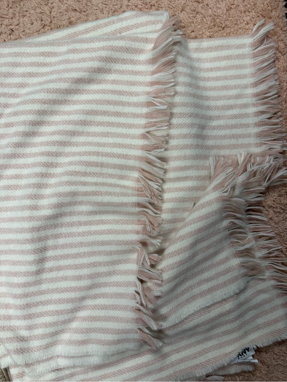 DKNY Cream and Light Pink Striped Throw Blanket